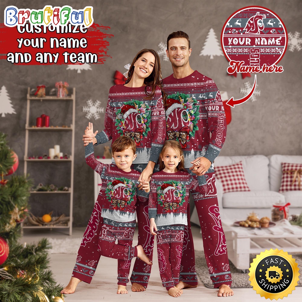 Personalized NCAA Washington State Cougars Pajamas Xmas For Sports Fan