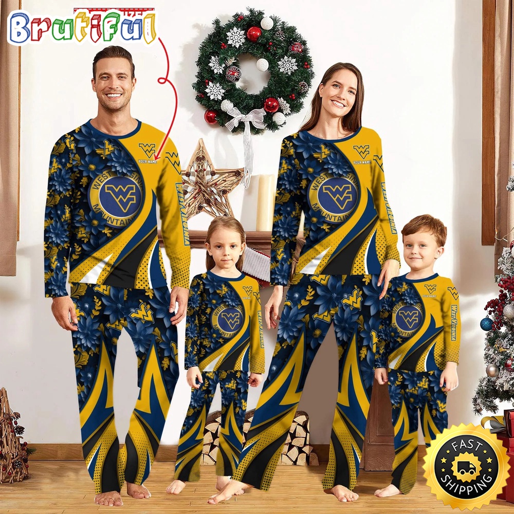 Personalized NCAA West Virginia Mountaineers Pajamas Flower For Sport Family