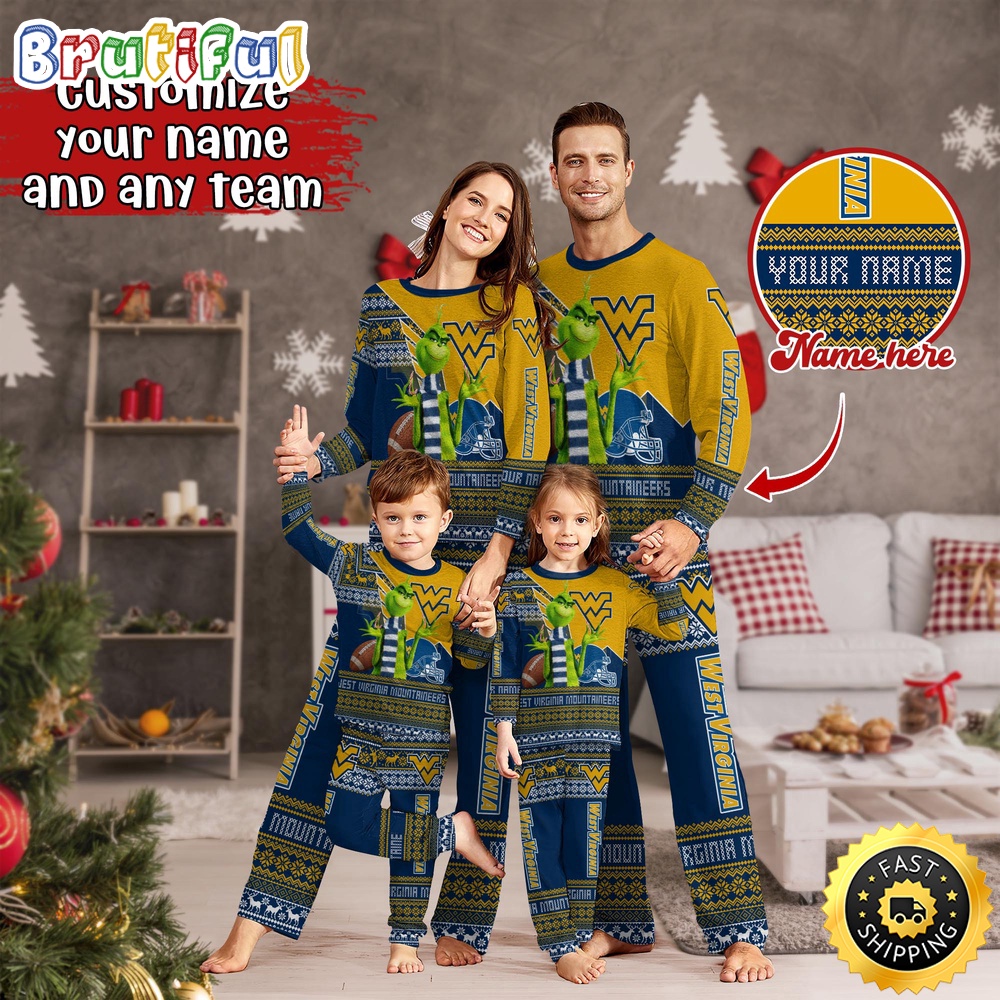Personalized NCAA West Virginia Mountaineers Pajamas Xmas For Sport Family