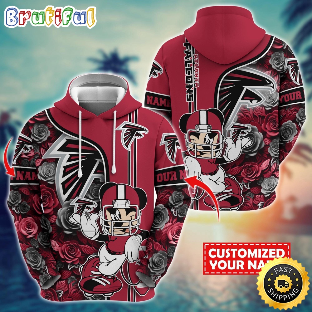 Personalized NFL Atlanta Falcons Hoodie Mickey Mouse Flower 3D Print Hoodie
