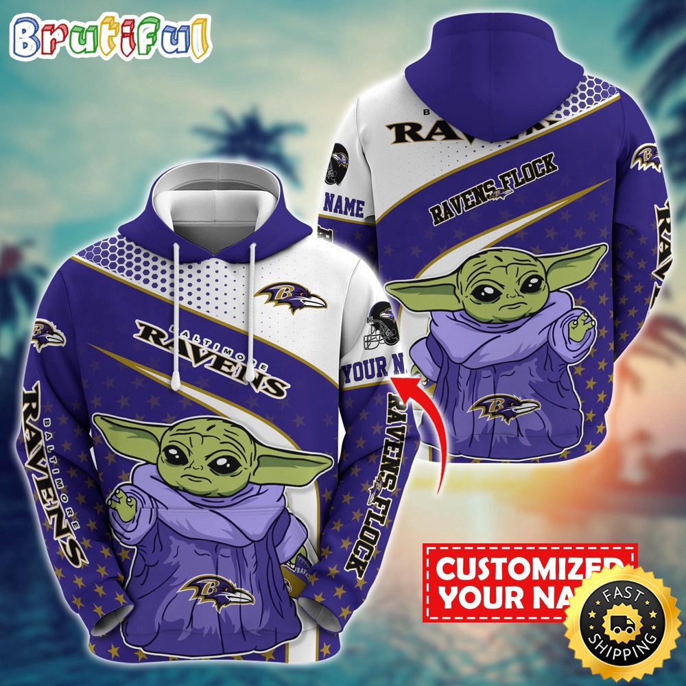 Personalized NFL Baltimore Ravens Hoodie Baby Yoda All Over Print Hoodie