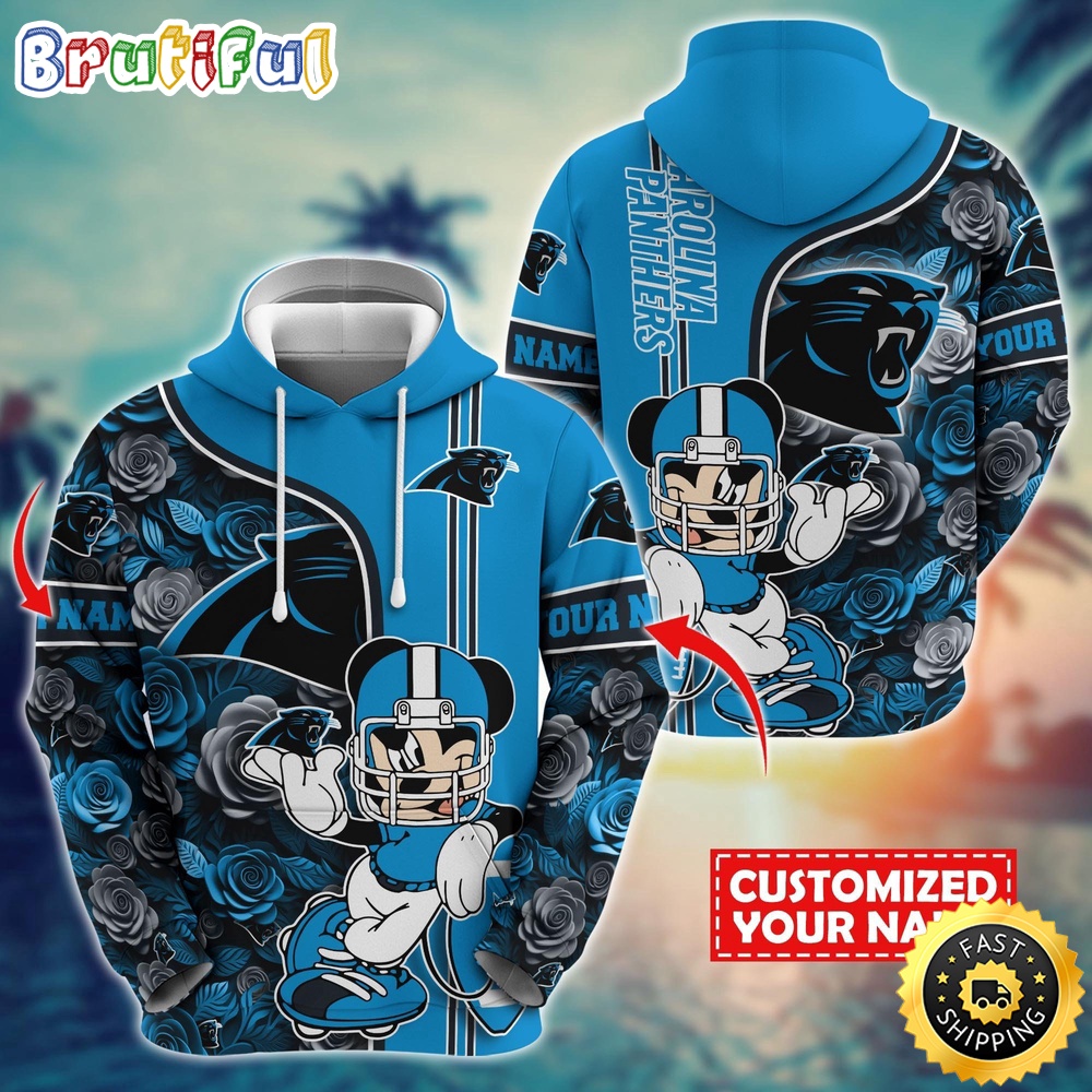Personalized NFL Carolina Panthers Hoodie Mickey Mouse Flower 3D Print Hoodie
