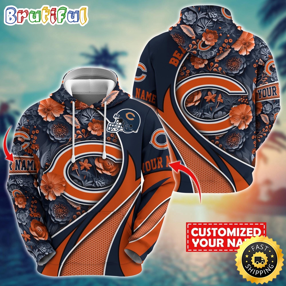 Personalized NFL Chicago Bears Hoodie Flower Print 3D Hoodie