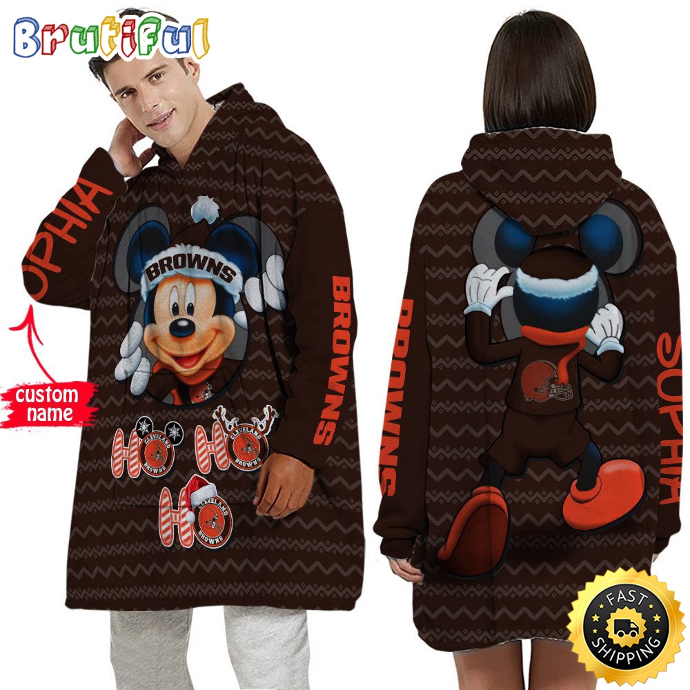 Personalized NFL Cleveland Browns Blanket Hoodie Mickey Unisex Hoodie
