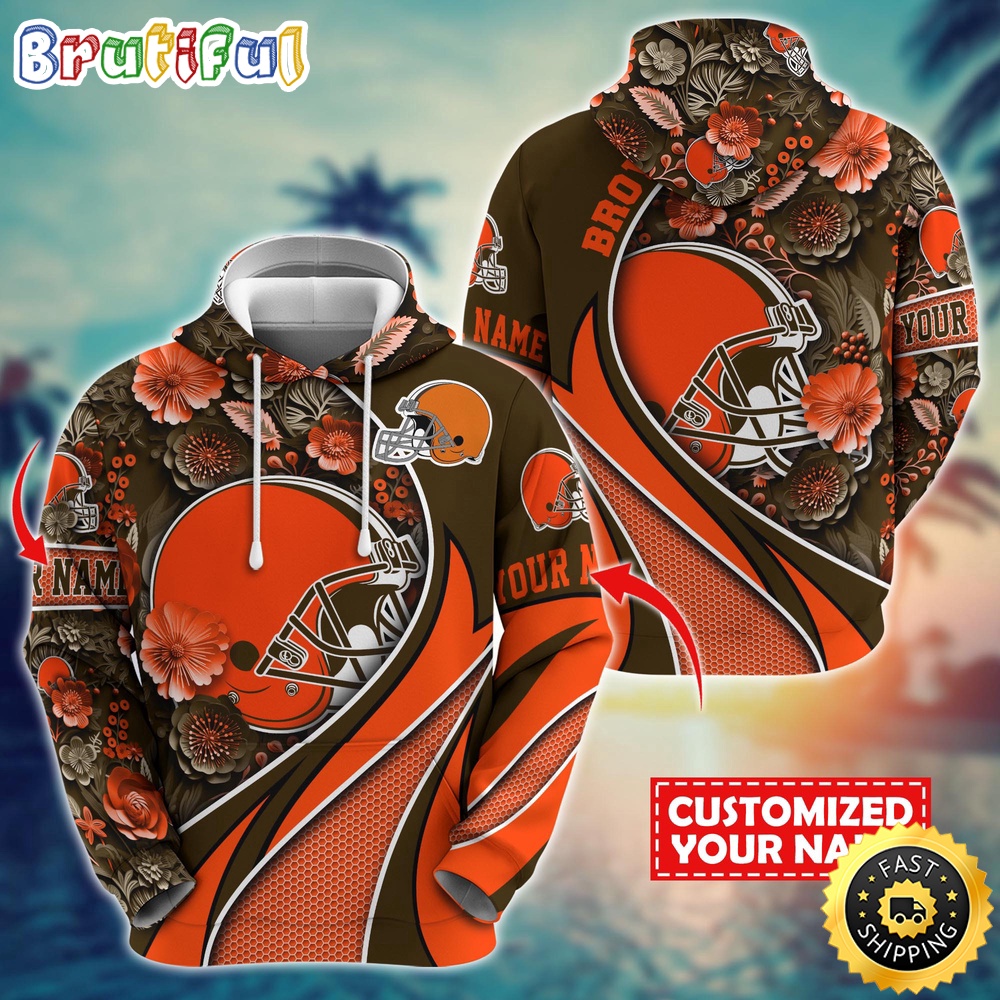 Personalized NFL Cleveland Browns Hoodie Flower Print 3D Hoodie