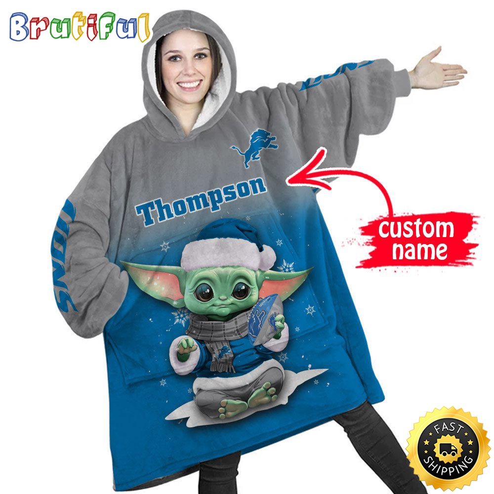 Personalized NFL Detroit Lions Blanket Hoodie Baby Yoda Lover Unisex Hoodie
