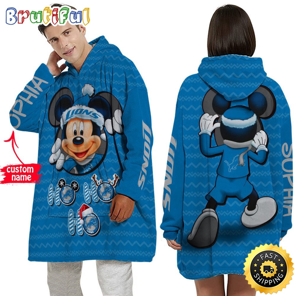 Personalized NFL Detroit Lions Blanket Hoodie Mickey Unisex Hoodie