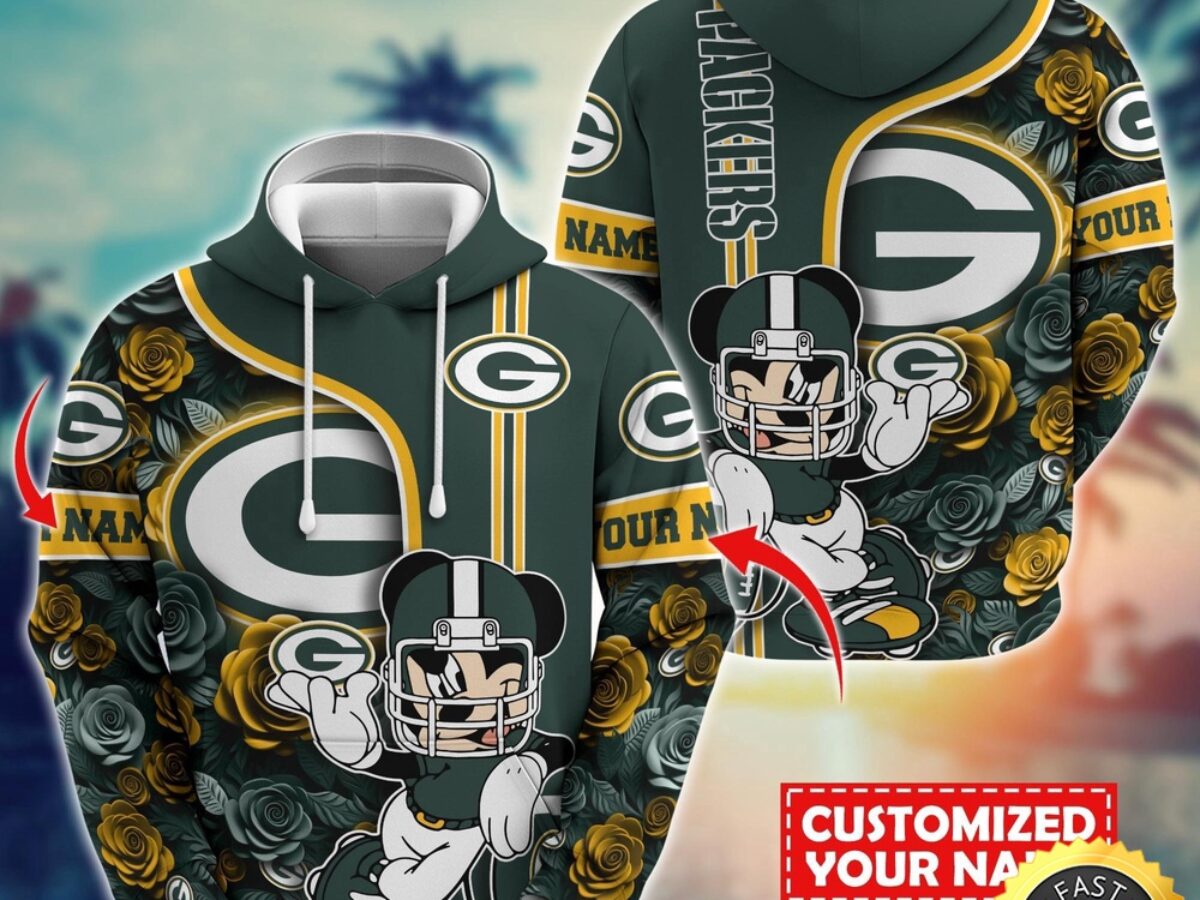 Personalized NFL Green Bay Packers Hoodie Mickey Mouse Flower 3D