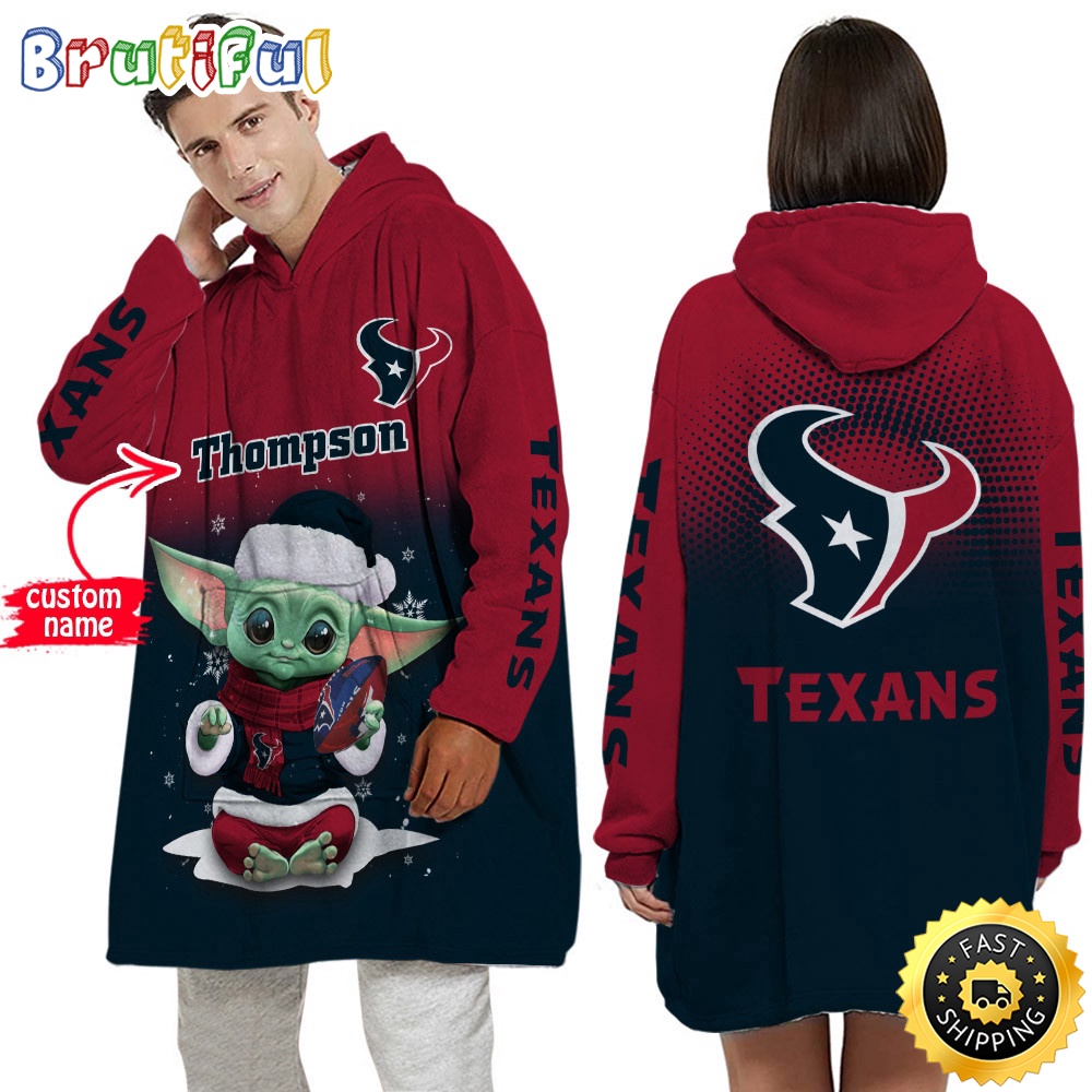 Personalized NFL Houston Texans Blanket Hoodie Baby Yoda Lover Unisex Hoodie