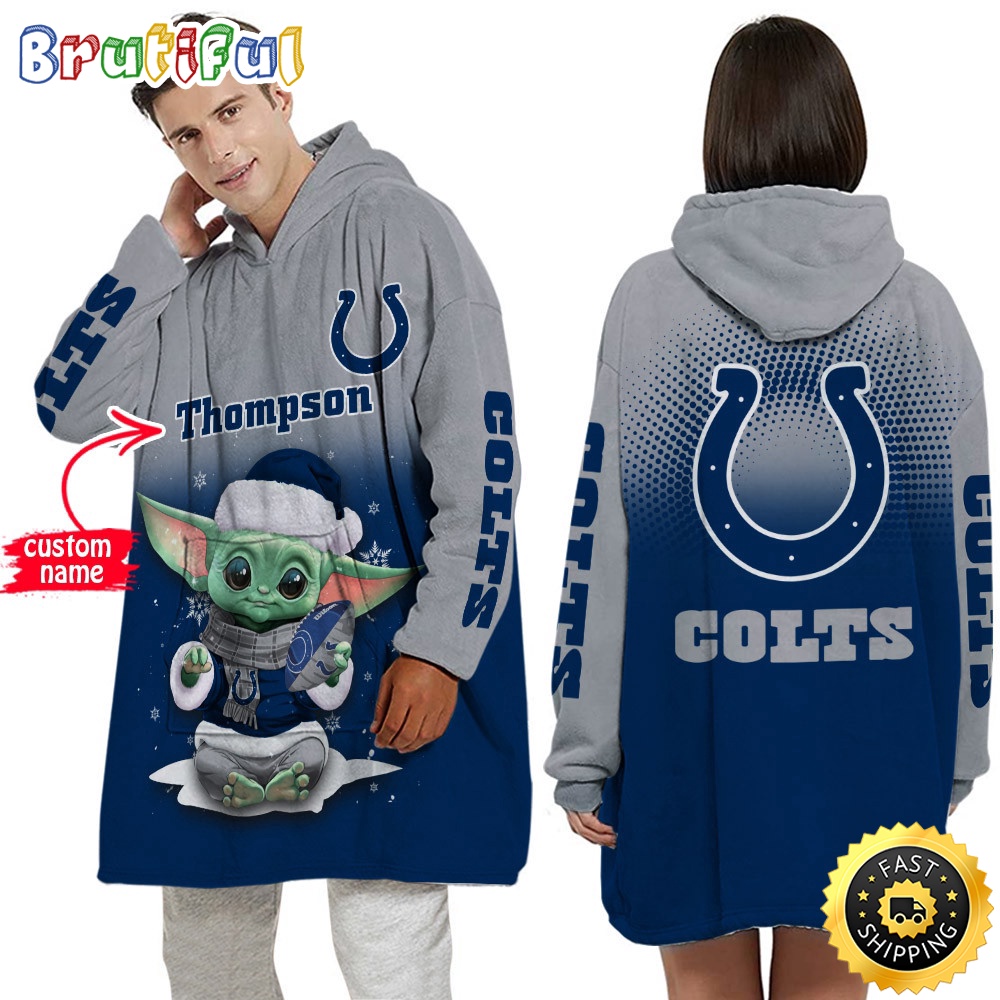 Personalized NFL Indianapolis Colts Blanket Hoodie Baby Yoda Lover Unisex Hoodie