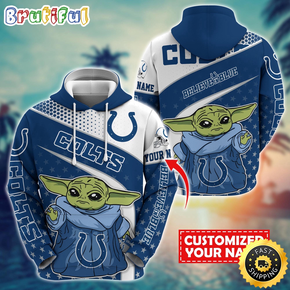 Personalized NFL Indianapolis Colts Hoodie Baby Yoda All Over Print Hoodie