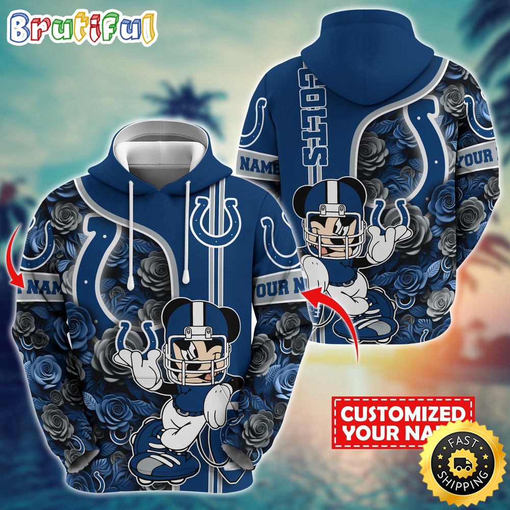 Personalized NFL Indianapolis Colts Hoodie Mickey Mouse Flower 3D Print Hoodie