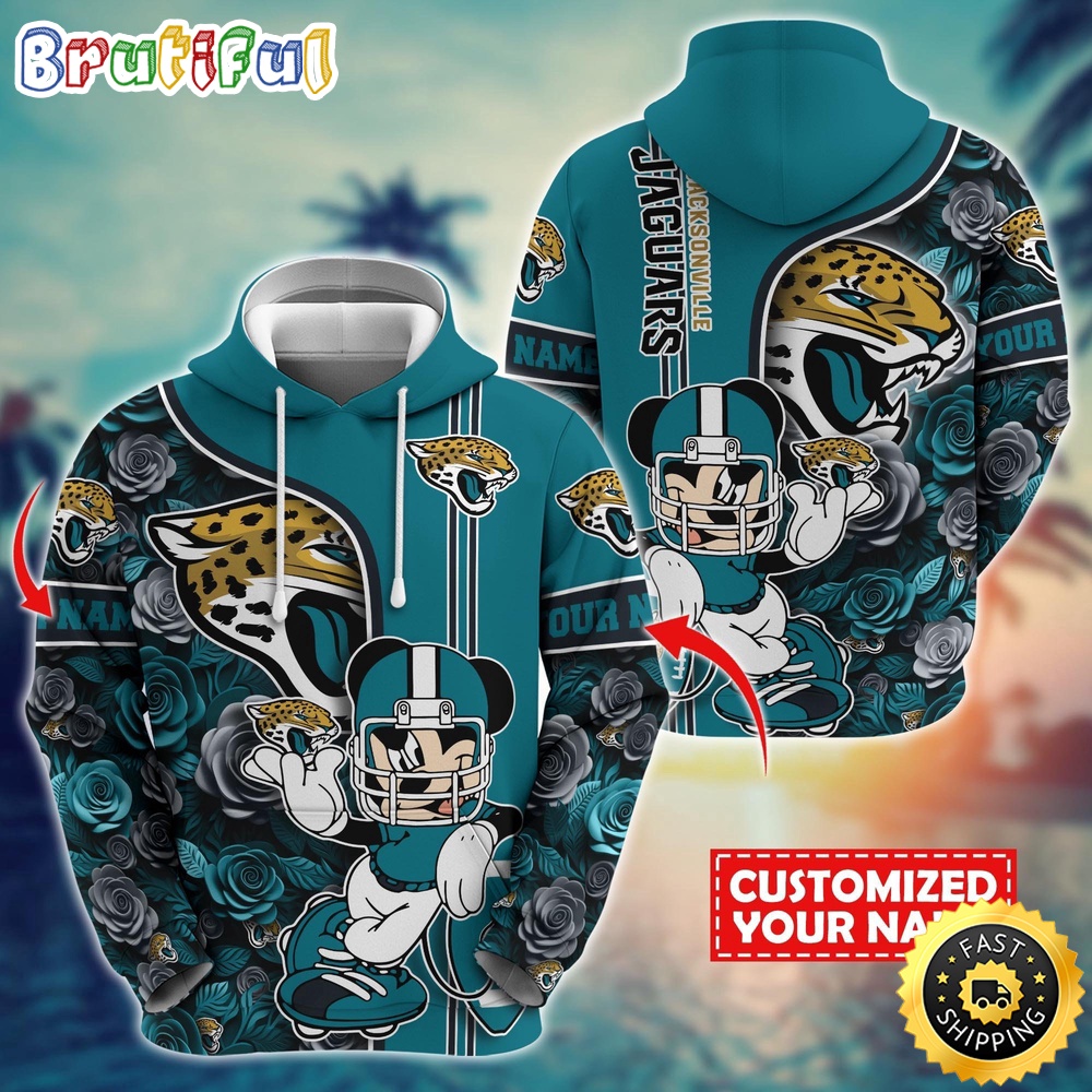 Personalized NFL Jacksonville Jaguars Hoodie Mickey Mouse Flower 3D Print Hoodie