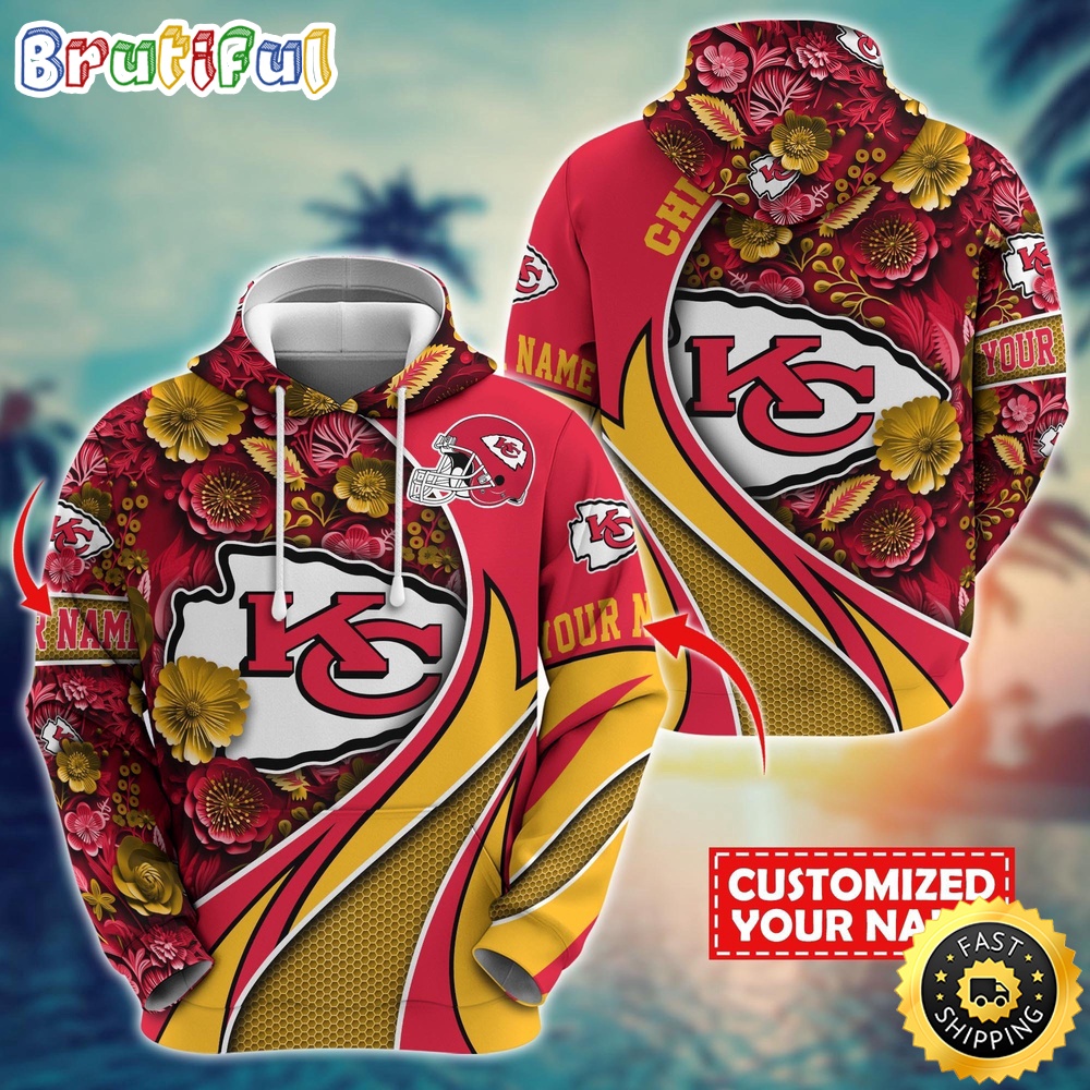Personalized NFL Kansas City Chiefs Hoodie Flower Print 3D Hoodie