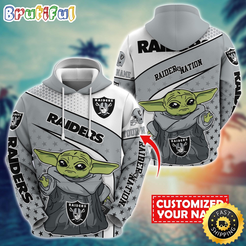 Personalized NFL Las Vegas Raiders Hoodie Baby Yoda All Over Print Hoodie