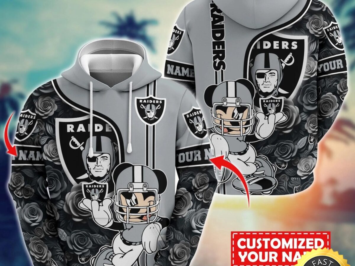 Personalized NFL Las Vegas Raiders Hoodie Mickey Mouse Flower 3D