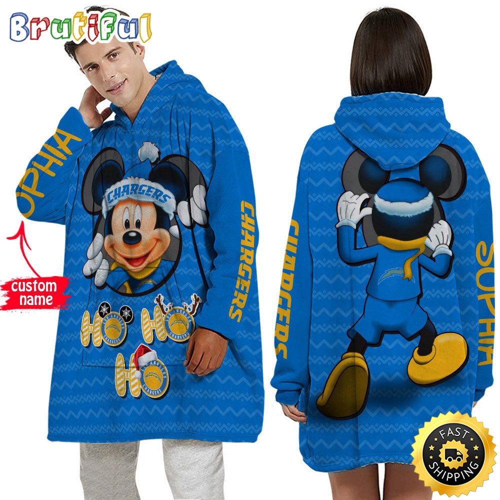 Personalized NFL Los Angeles Chargers Blanket Hoodie Mickey Unisex Hoodie