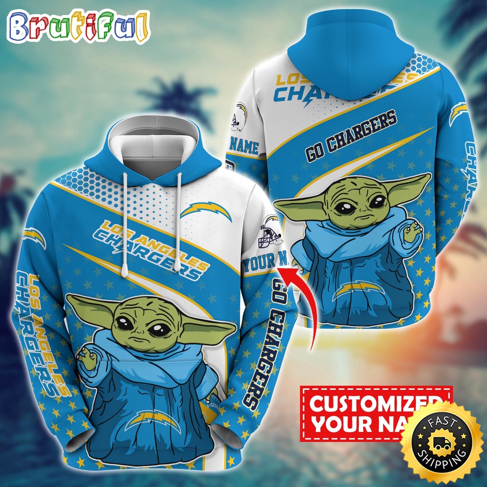 Personalized NFL Los Angeles Chargers Hoodie Baby Yoda All Over Print Hoodie