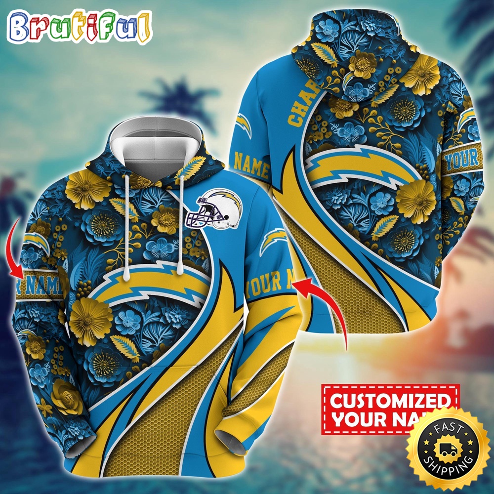 Personalized NFL Los Angeles Chargers Hoodie Flower Print 3D Hoodie