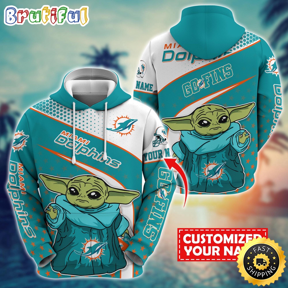Personalized NFL Miami Dolphins Hoodie Baby Yoda All Over Print Hoodie