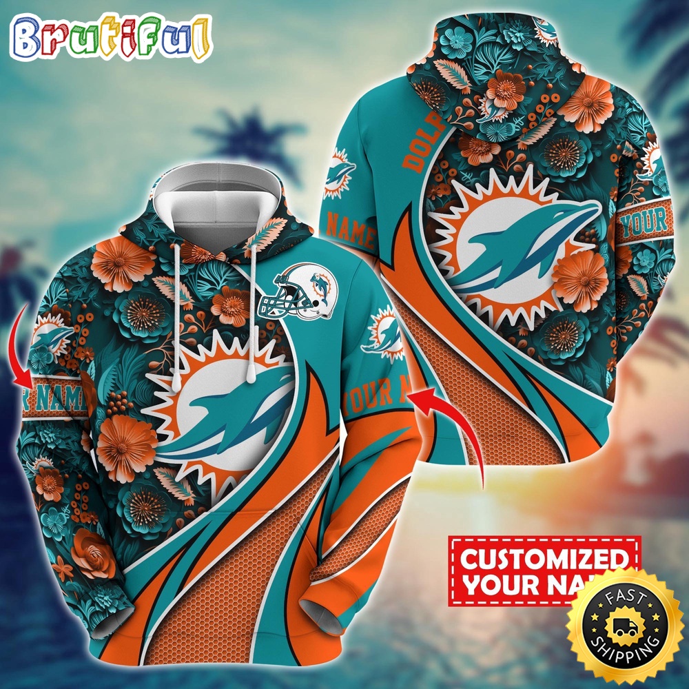 Personalized NFL Miami Dolphins Hoodie Flower Print 3D Hoodie