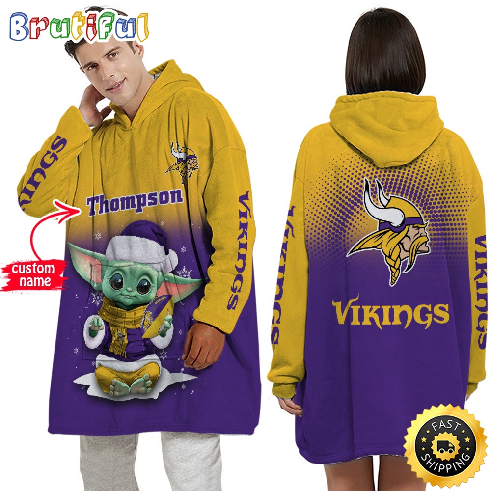 Personalized NFL Minnesota Vikings Blanket Hoodie Baby Yoda Lover Unisex Hoodie