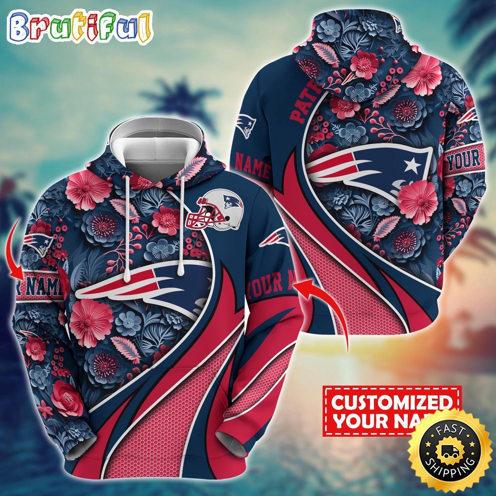 Personalized NFL New England Patriots Hoodie Flower Print 3D Hoodie