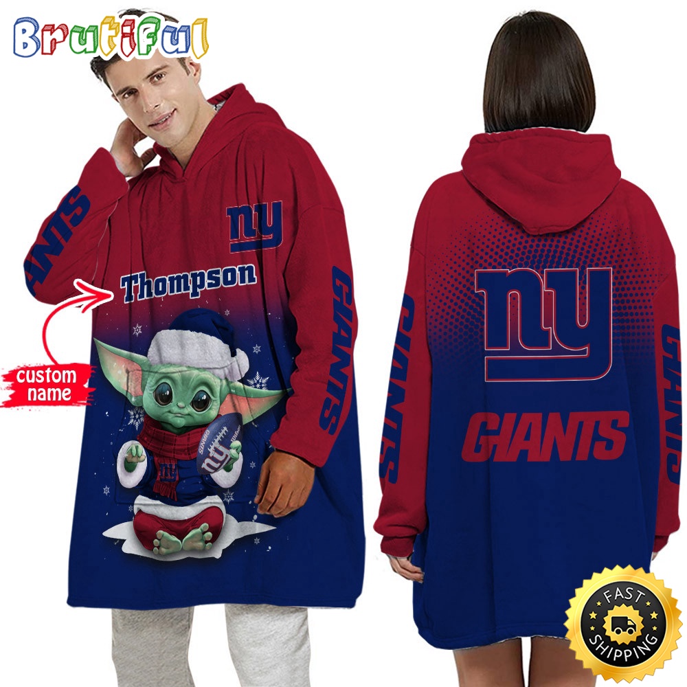 Personalized NFL New York Giants Blanket Hoodie Baby Yoda Lover Unisex Hoodie