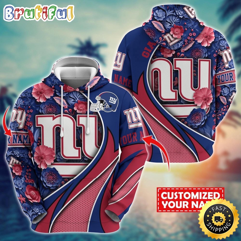 Personalized NFL New York Giants Hoodie Flower Print 3D Hoodie