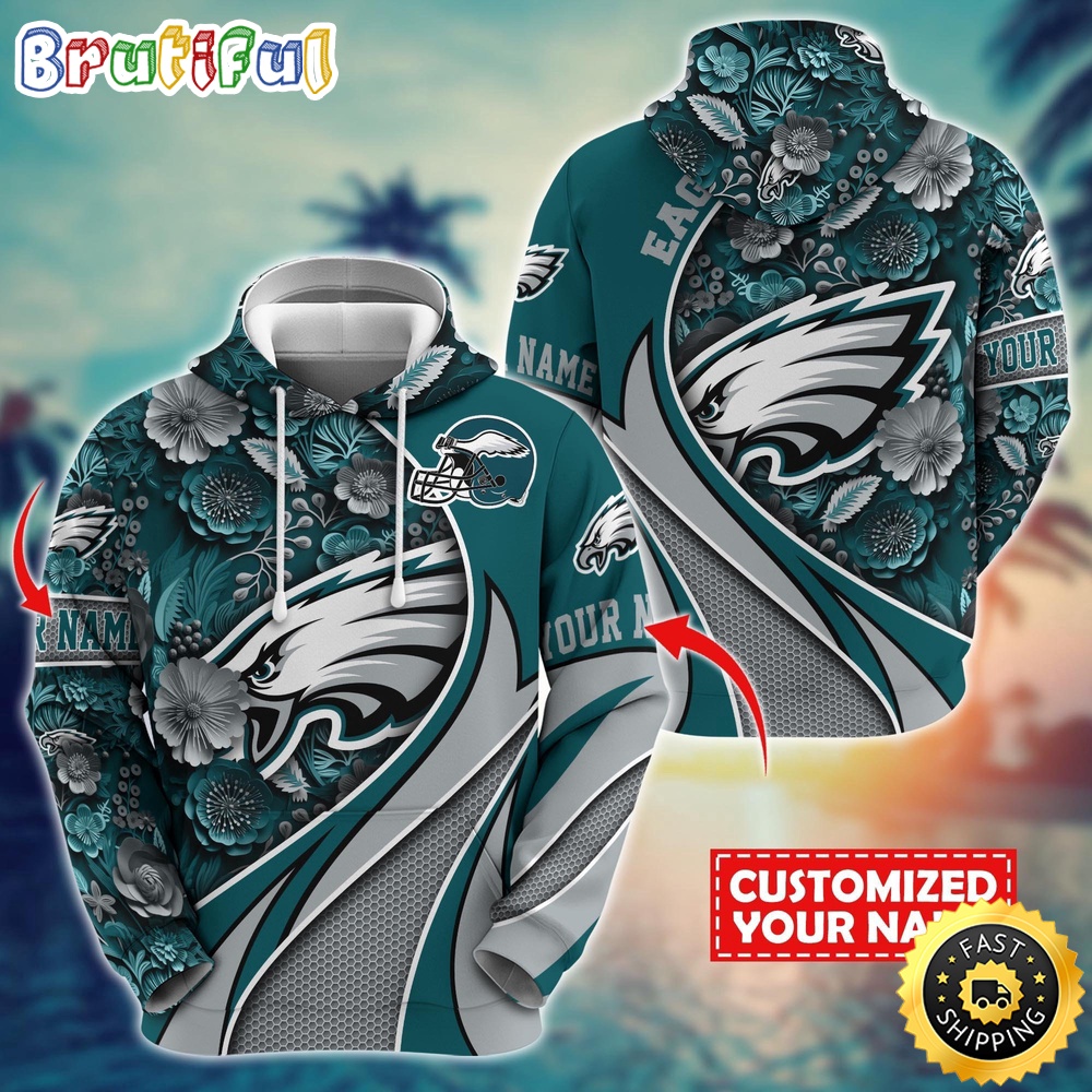 Personalized NFL Philadelphia Eagles Hoodie Flower Print 3D Hoodie