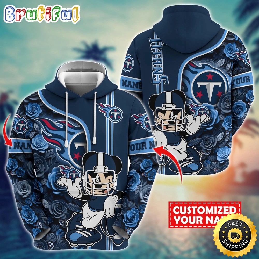 Personalized NFL Tennessee Titans Hoodie Mickey Mouse Flower 3D Print Hoodie