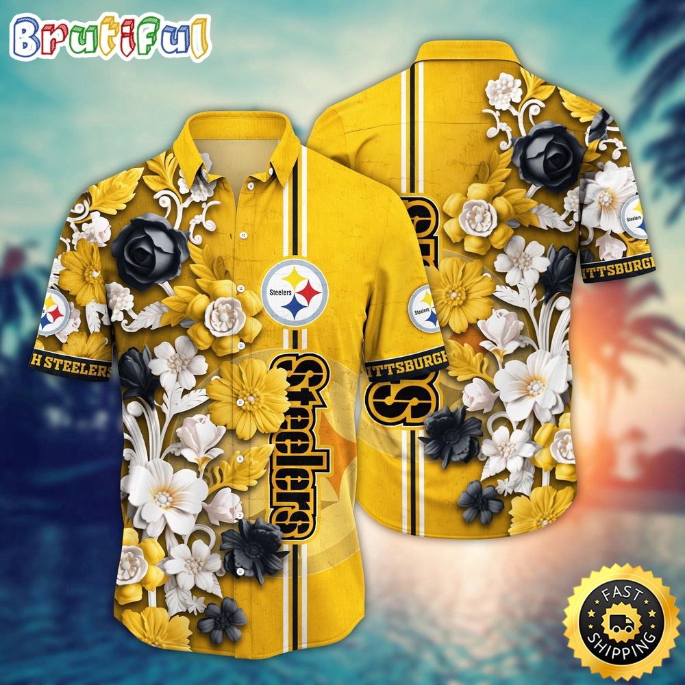 Pittsburgh Steelers Hawaii Shirt  Flower Aloha Shirt For Football Fans