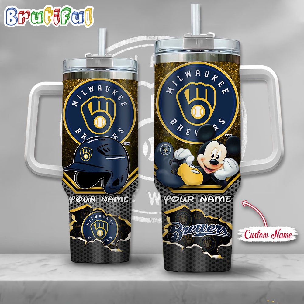 MLB Milwaukee Brewers Tumbler Mickey Mouse Customzed Handle Cup