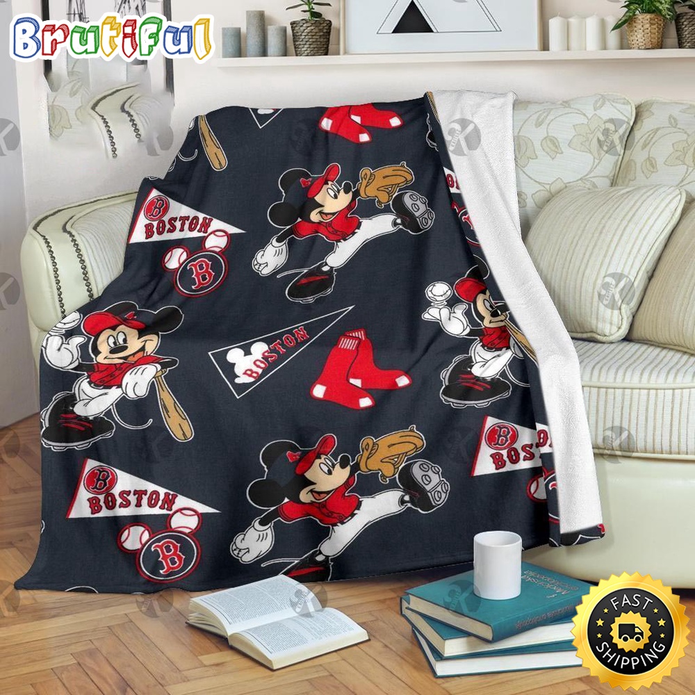 Minnie Mouse Blanket Mickey Boston Red Sox MLB Team Baseball Pattern Fleece Blanket