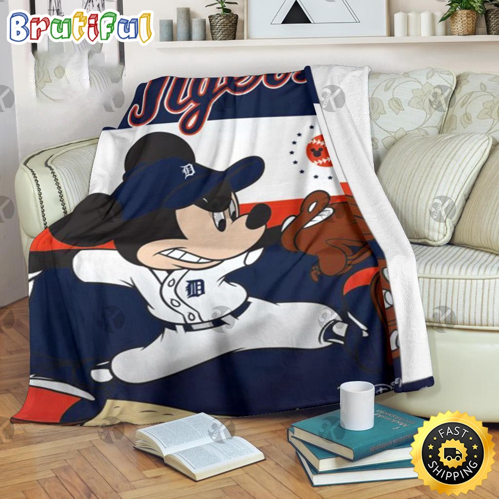 Minnie Mouse Blanket Mickey Mouse Detroit Tigers MLB Baseball In Navy And White Fleece Blanket