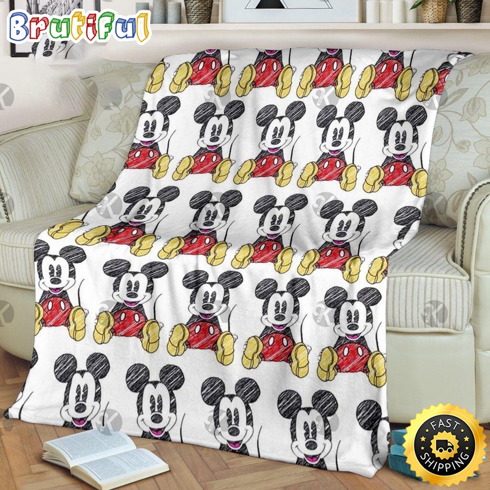 Minnie Mouse Blanket Mickey Mouse Funny Posing Pattern In White Background Fleece Blanket