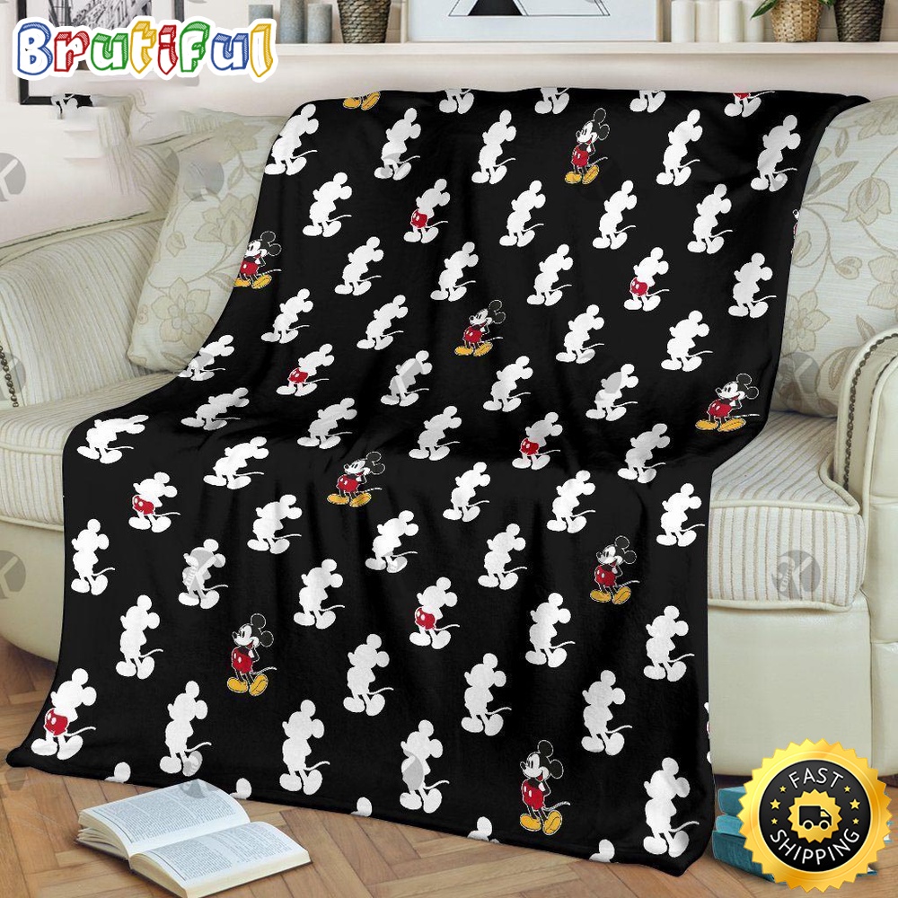 Minnie Mouse Blanket Mickey Mouse Funny Signature Posing Pattern In Black Background Fleece Blanket