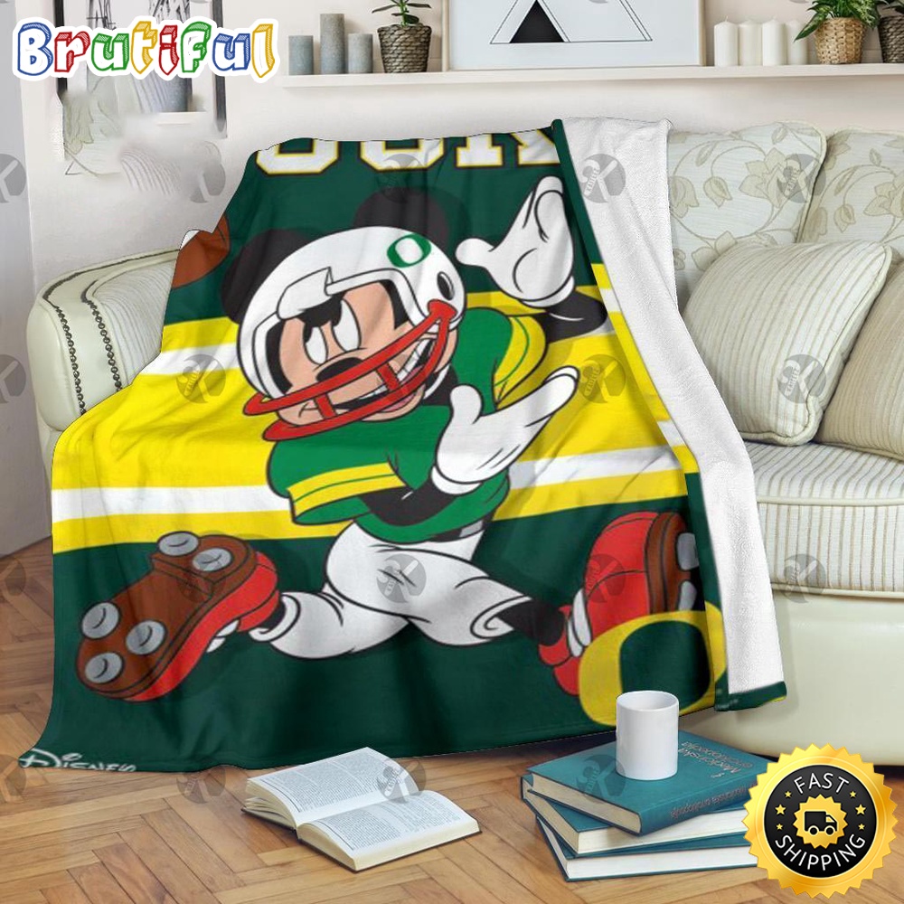 Minnie Mouse Blanket Mickey Mouse Oregon Ducks NFL Team Football In Yellow And Green Fleece Blanket