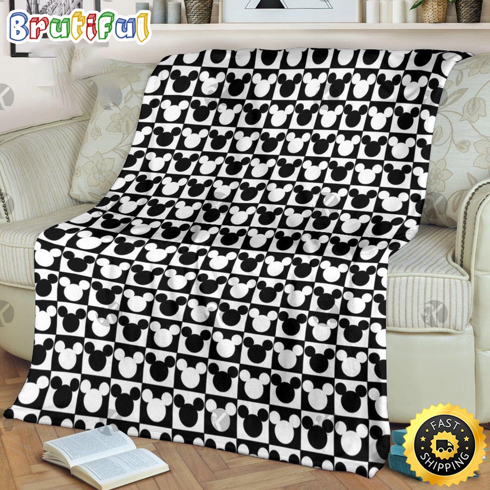 Minnie Mouse Blanket Mickey Mouse Signature Symbol In Black And White Pattern Funny Fleece Blanket