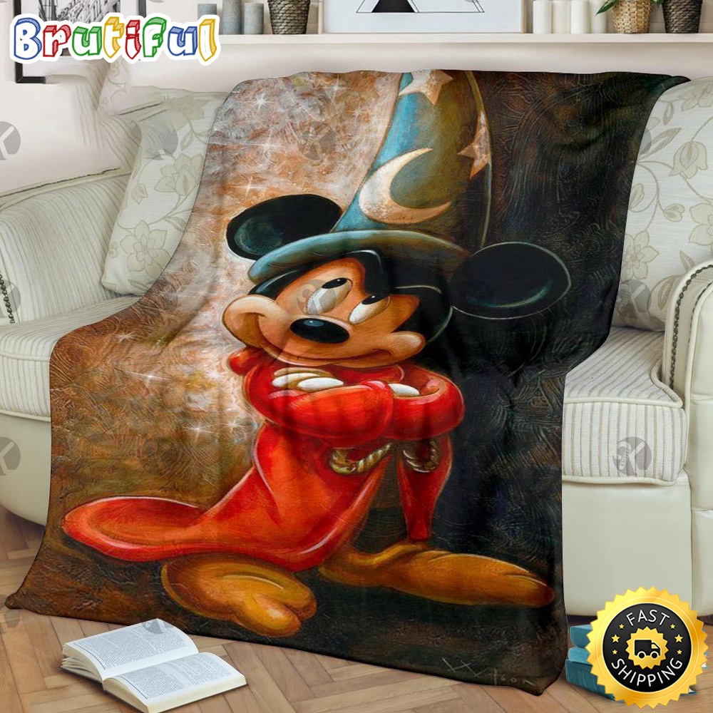 Minnie Mouse Blanket Mickey Mouse Wizard Posing Artwork Fleece Blanket