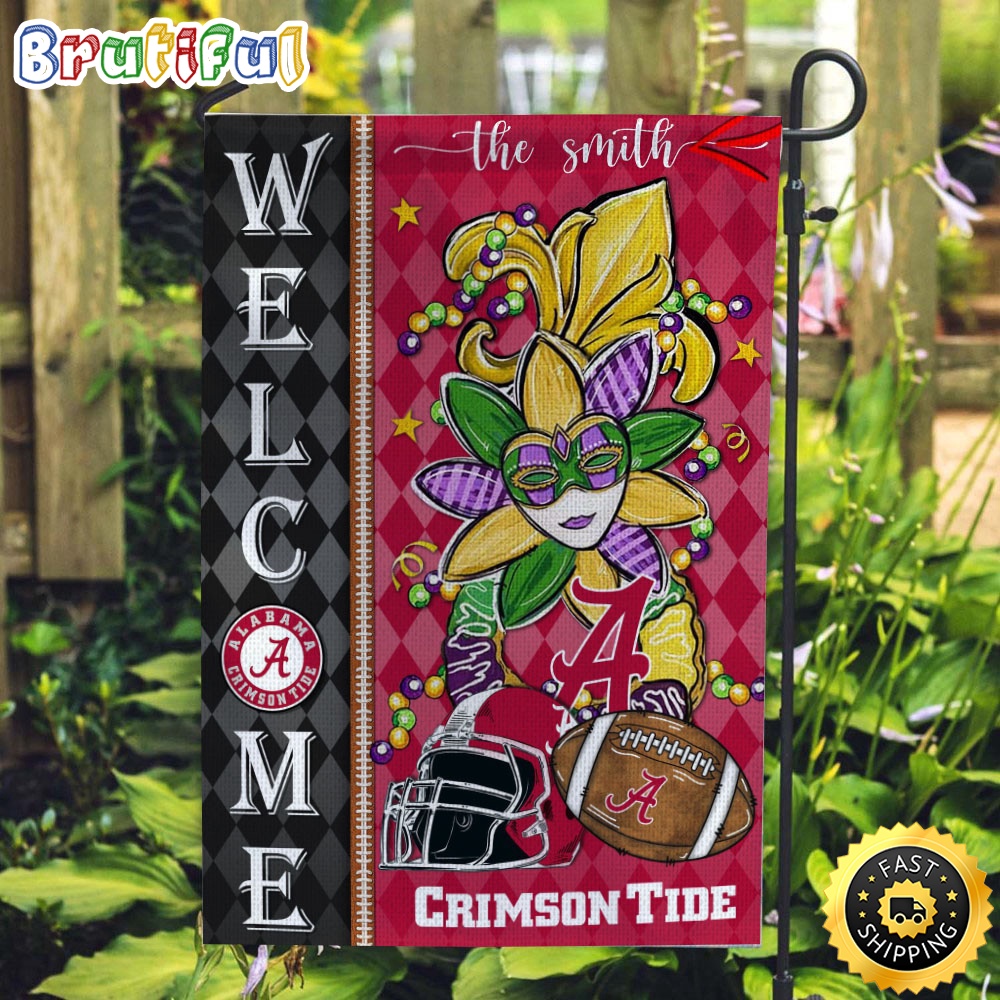 NCAA Alabama Crimson Tide Football Flag Mardi Gras Welcome Garden Flag