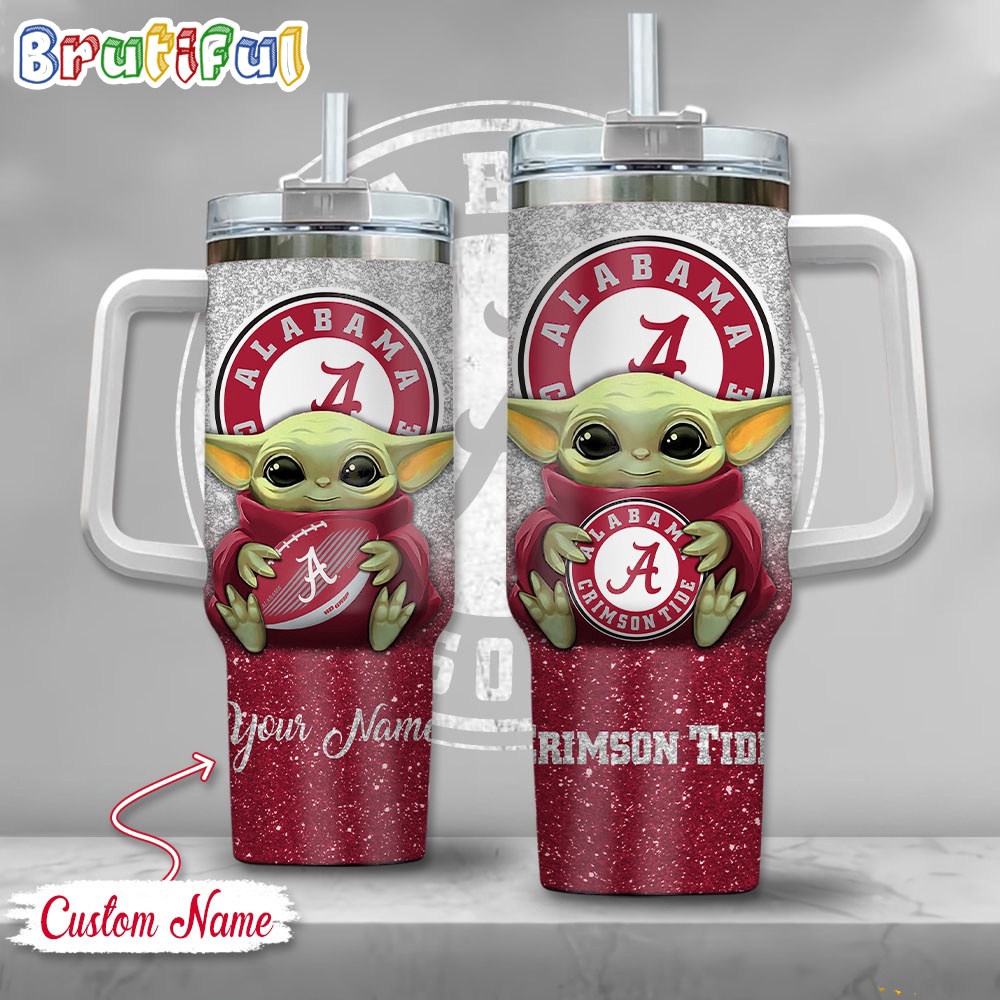 NCAA Alabama Crimson Tide Tumbler Baby Yoda Customzed Handle Cup