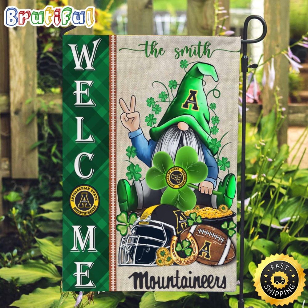 NCAA Appalachian State Mountaineers Garden Flag St Patricks Day Gnome Shamrock Welcome Garden Flag NCAA Appalachian State Mountaineers Garden Flag St Patricks Day Gnome Shamrock Welcome Garden Flag