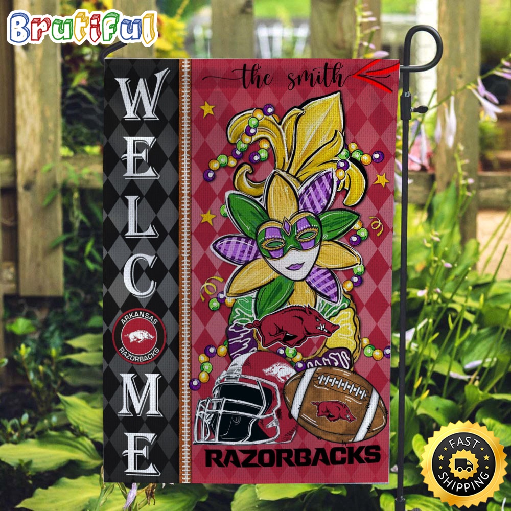NCAA Arkansas Razorbacks Football Flag Mardi Gras Welcome Garden Flag