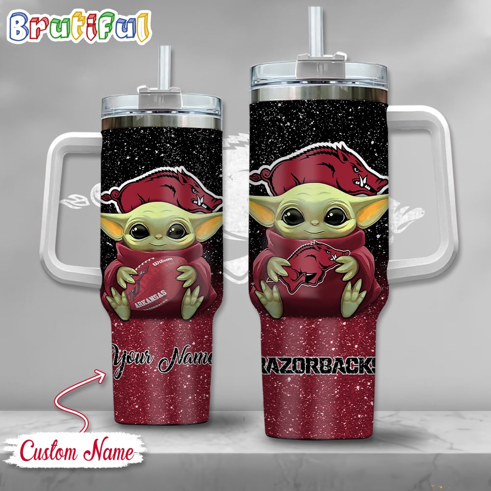NCAA Arkansas Razorbacks Tumbler Baby Yoda Customzed Handle Cup