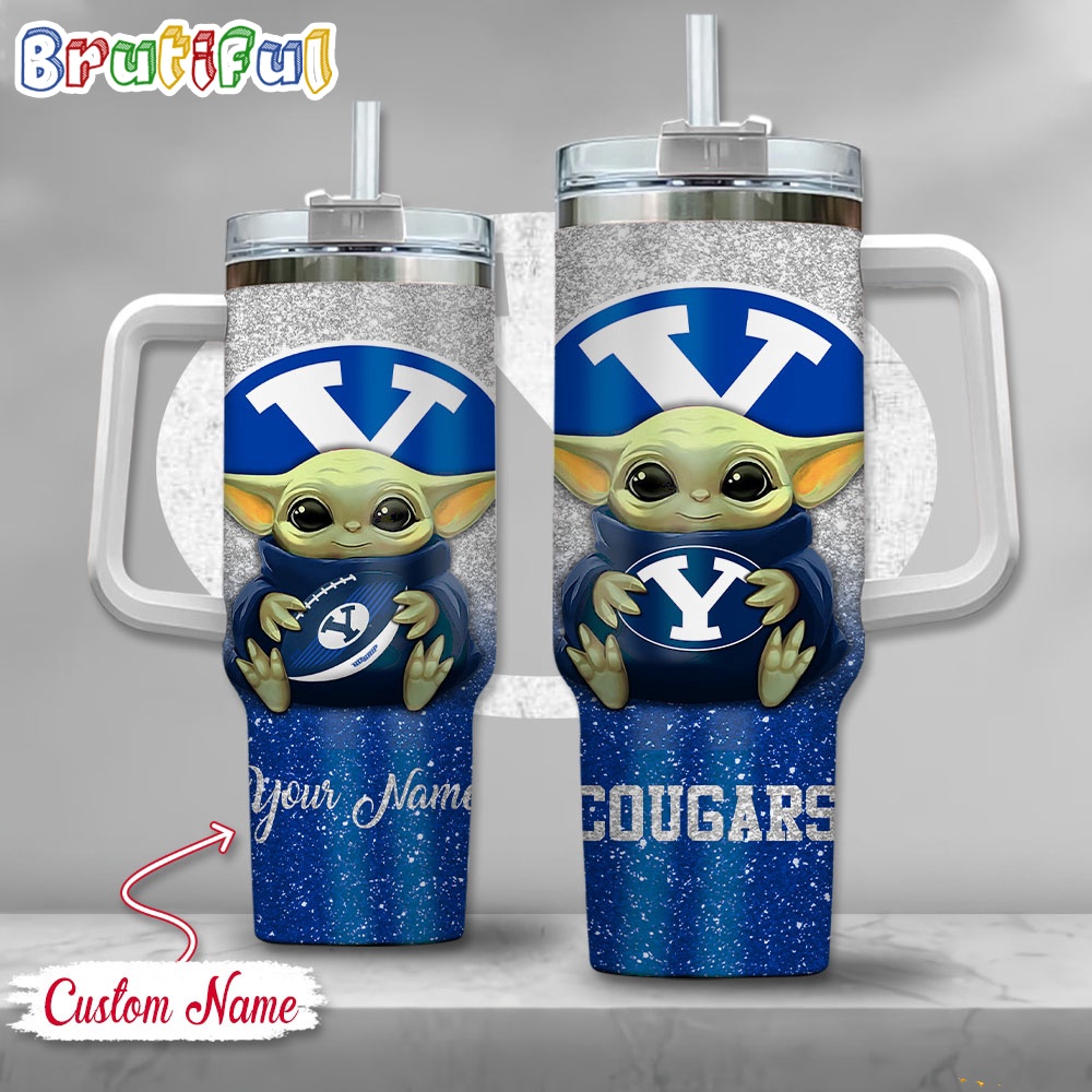 NCAA BYU Cougars Tumbler Baby Yoda Customzed Handle Cup