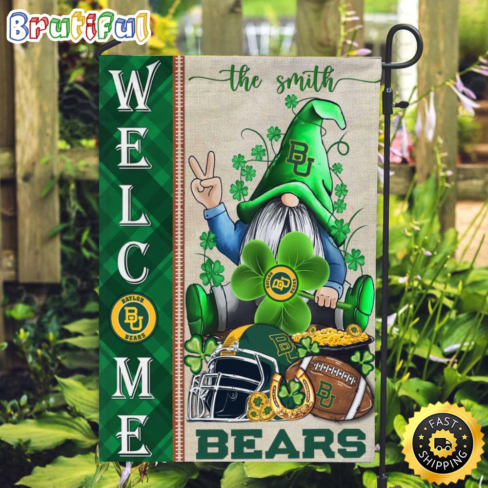 NCAA Baylor Bears Garden Flag St Patricks Day Gnome Shamrock Welcome Garden Flag