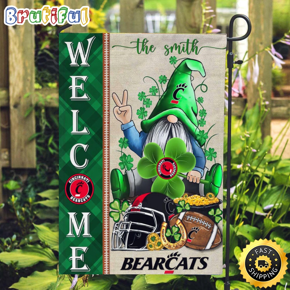NCAA Cincinnati Bearcats Garden Flag St Patricks Day Gnome Shamrock Welcome Garden Flag