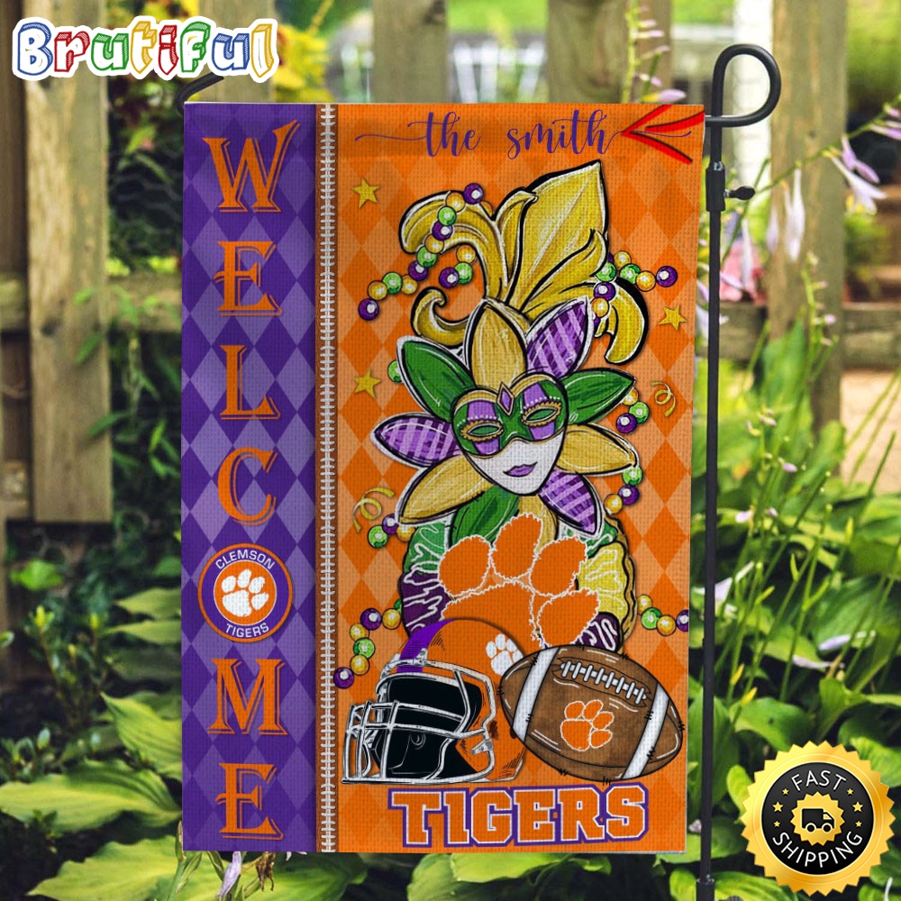 NCAA Clemson Tigers Football Flag Mardi Gras Welcome Garden Flag