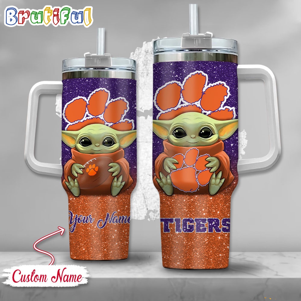 NCAA Clemson Tigers Tumbler Baby Yoda Customzed Handle Cup